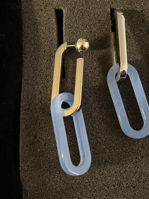 BURBERRY -  Chain Link Earrings In  Palladio Blue w Original Box And Dustbag