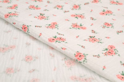 Tissu Mousseline Coton Imprimé Fleurs Bleues - Double Gaze 130g/m² - 50x130cm - Oeko-Tex