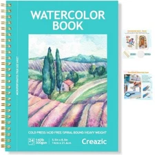 Watercolor Journal Sketchbook Paper Pad 5.5X8.5” 24 Sheets Spiral Bound 140 Lb