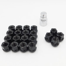 M12x1.5 Open Wheel Nuts (Black) x 16 + Locks For Mazda 2 3 5 6 Series