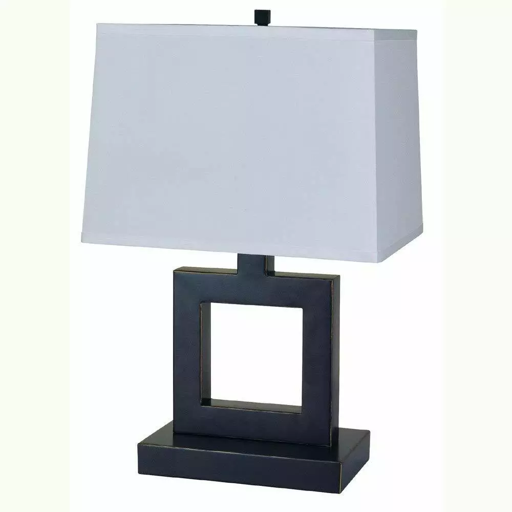 Modern Black White 3 Way Rectangular Fabric Shade Metal Table Lamp 22