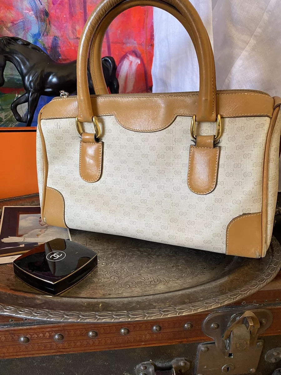 Rare Vintage GUCCI GG Micro Monogram Boston Beige Speedy Purse Bag Tote  Luxury