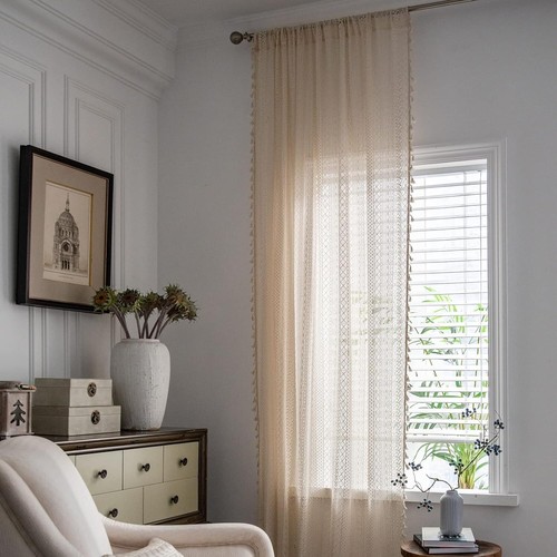 2 Paneles Boho Crochet Borla Encaje Cortina Ventana Cortinas Granja Decoración 59"x51" - Imagen 6 de 6