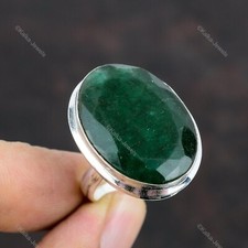 Natural Zambian Emrald Gemstone 925 Silver Solitaire Adjustable Ring For Women