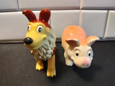 Vintage JARU Ja-Ru Vinyl Rubber Toy Yellow Dog/Pink Pig Farm Animal Figure