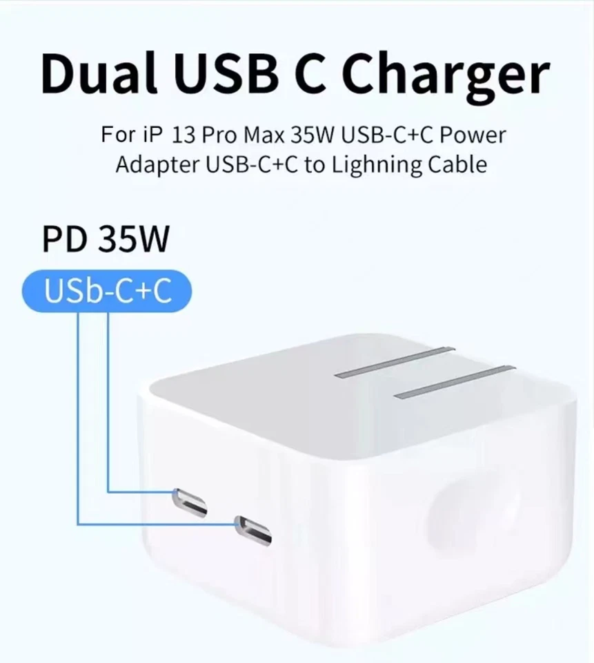 PD 35W DUAL USB-C Cargador Rápido Adaptador Tipo C Bloque Para iPhone 15 14 13 12 8 Lote Foto 4 de 4