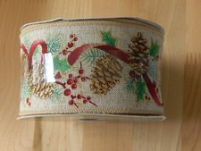 New Celebrate It Wired Christmas Ribbon Pinecones Mistletoe Cabin