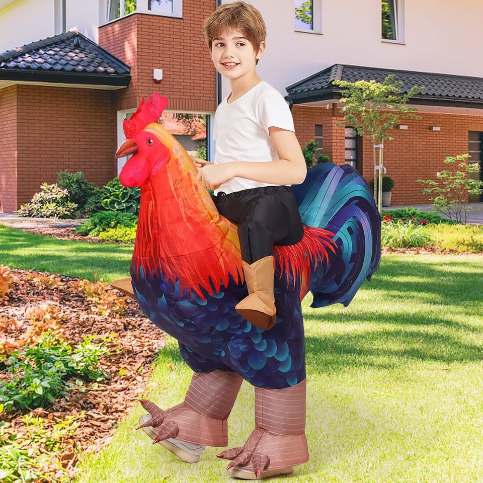 Inflatable Chicken Costume Kids Rooster Suit Funny Cosplay Halloween