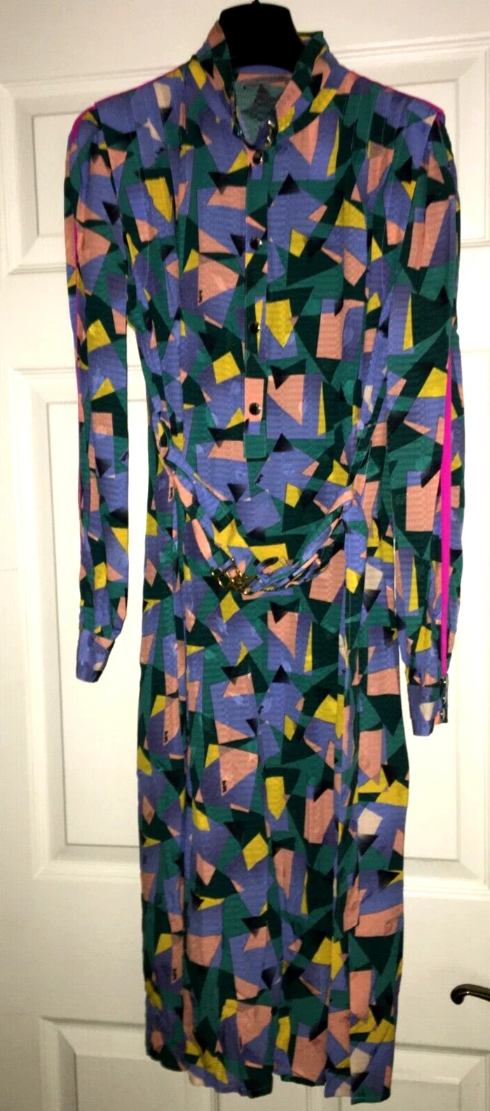 COACH DONNA AUDACE GEO MOCK ABITO COLLO CON RIGHE SPORTIVE TAGLIA 4 VERDE BLU medio