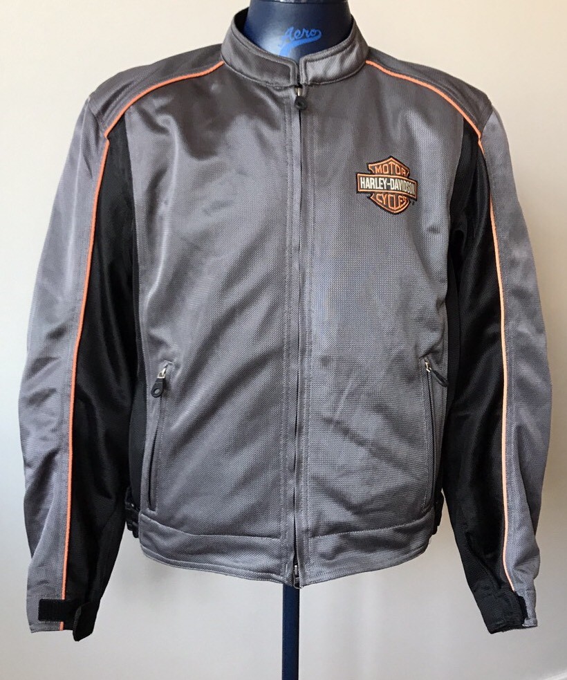 Harley Davidson Nylon Jacket Shoulder Pads Gray Mens Size Large | eBay