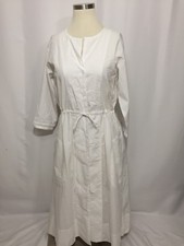 NEW Gap White Button Down Dress Medium Cinch Waist Split Neck