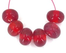6 Handmade Lampwork Glass Spacer Rondelle Beads 10x6mm - Siam Red