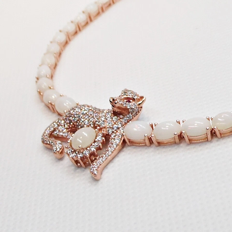 Welo Opal CZ Collier Tiger Leopard 925 Silber 585 Roségold vergoldet 40 & 5 cm - Bild 3 von 4