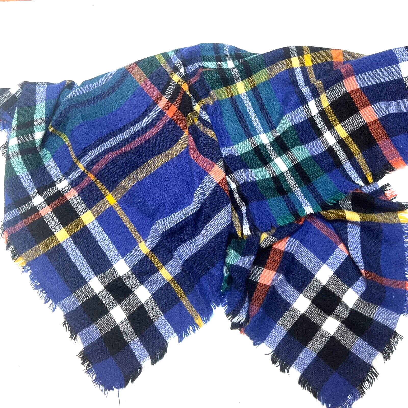 Plaid Woven Acrylic Scarf Wrap Blanket 56x56in with Fringed Edges-image