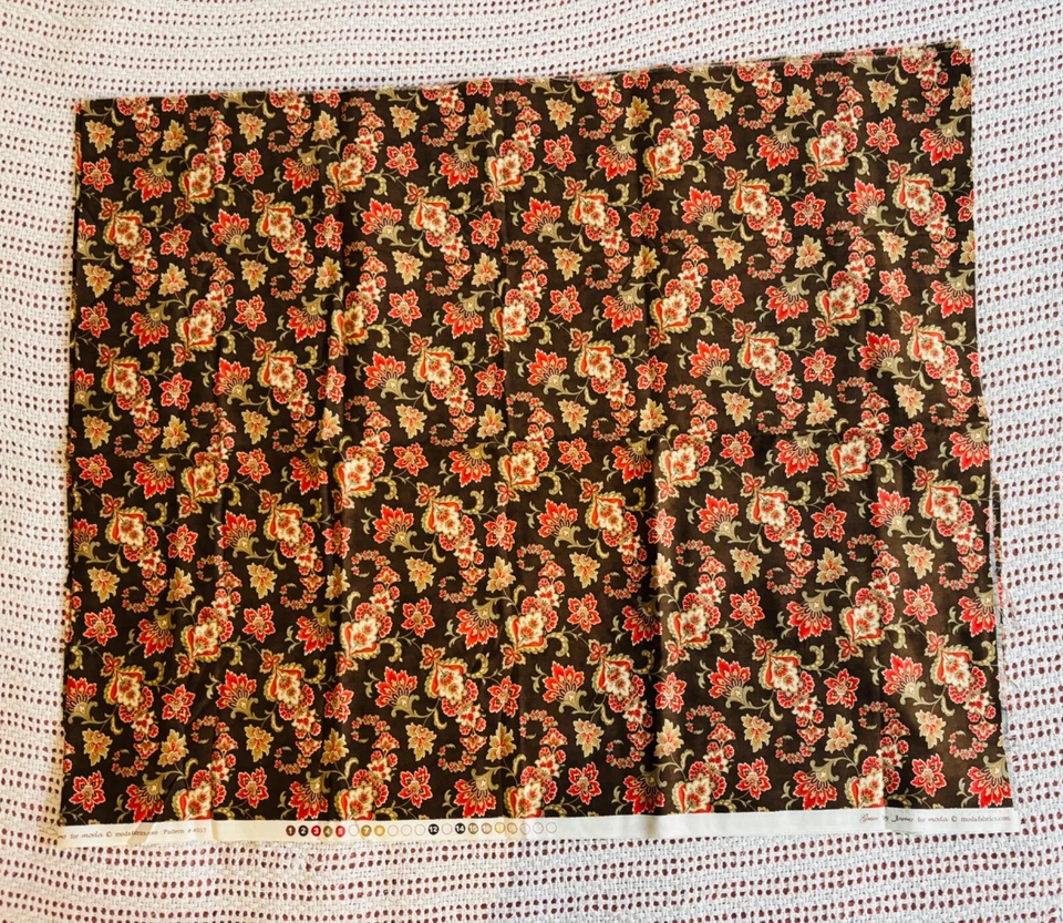 Grace by 3 Sisters for Moda Striped Florals Red Brown Beige Cotton 22W x108L in - Image 2 of 4