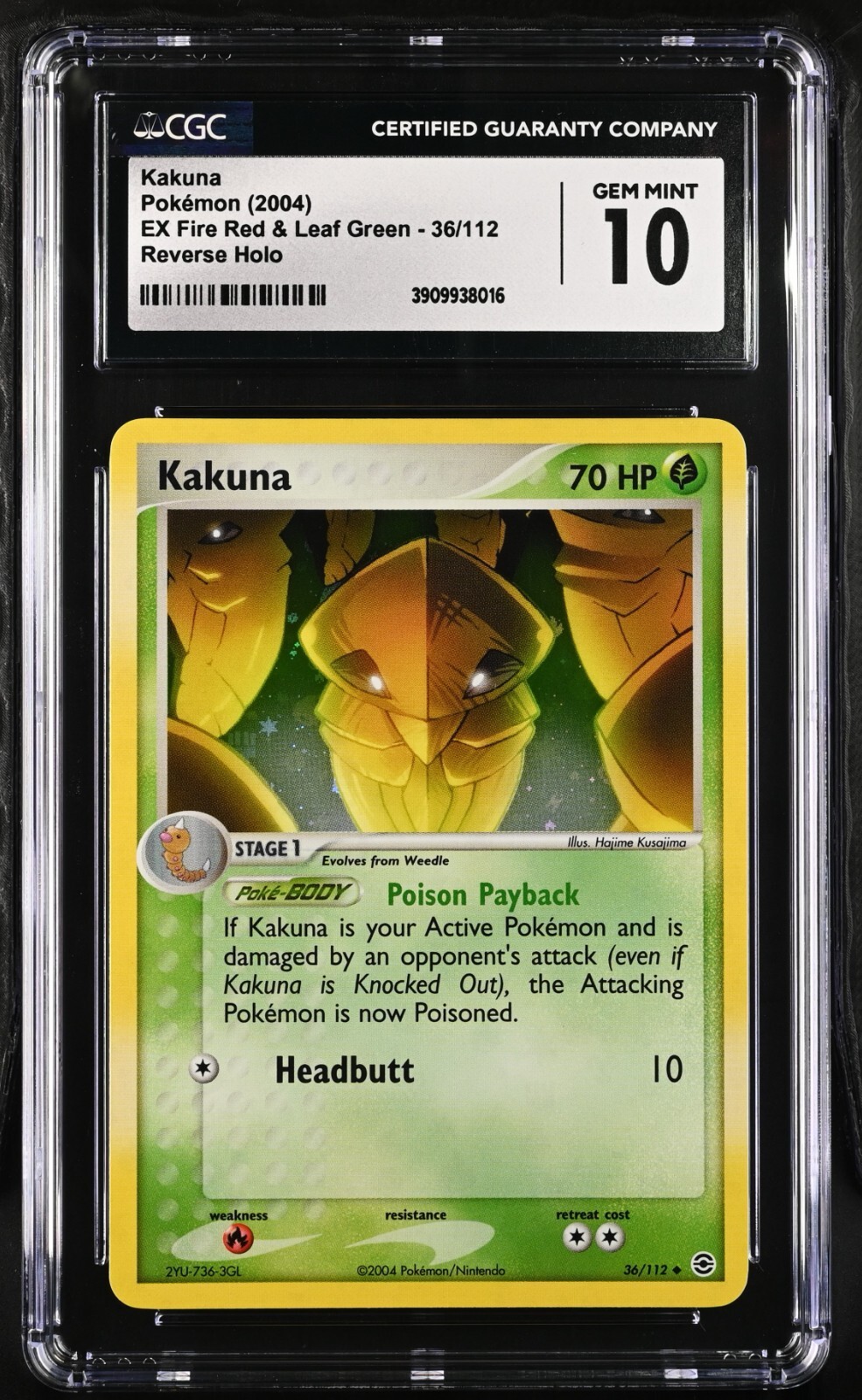 CGC 10 Kakuna Reverse Holo 36/112 EX Fire Red & Leaf Green 2004 Pokemon Card