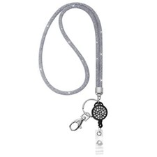 Retractable Rhinestone Lanyard with ID Holder and Metal Clasp for Women