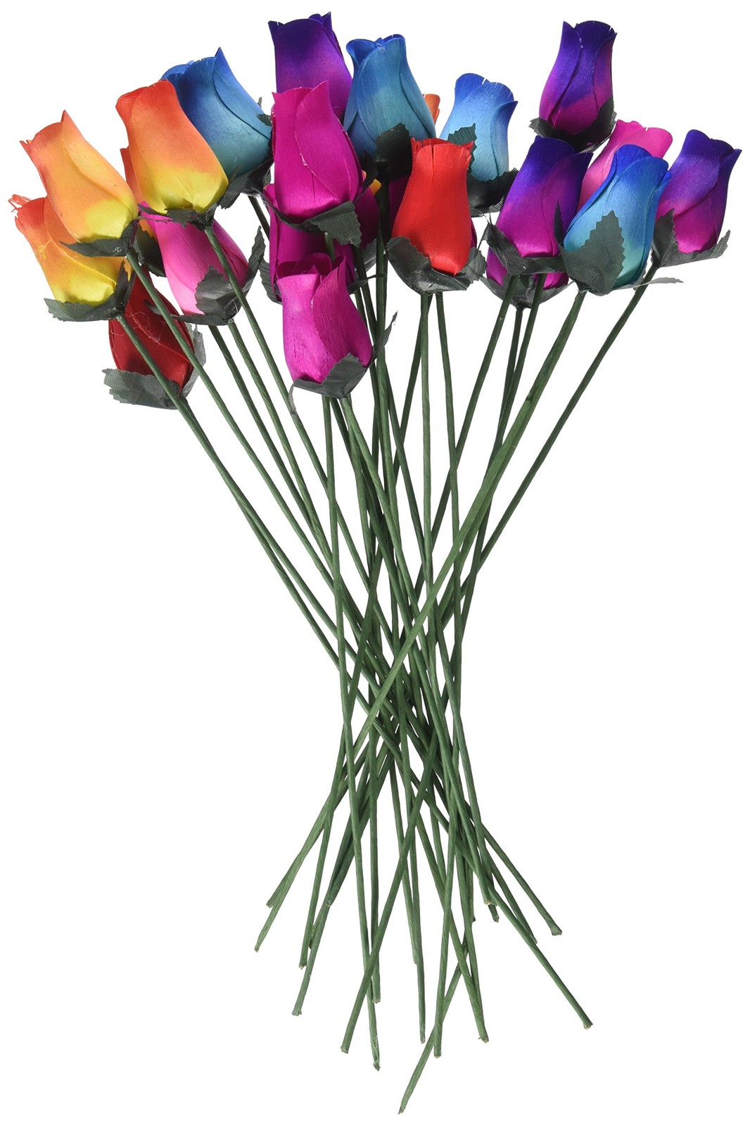 Wooden Roses 2 Dozen 24 Mixed Color Bouquet of Buds Artificial Flowers NEW