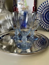 Cambridge Glass Aurora Moonlight Blue Ice Tea Goblet 10oz Stem Optic Crystal 6''