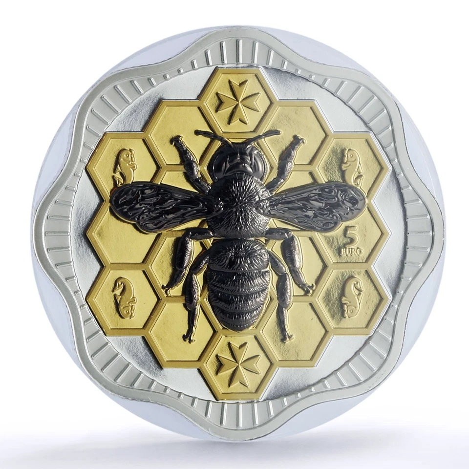 Malta 5 euro Maltese Bee Nature Wildlife Fauna Gilt MS 68 PCGS silver coin 2024 - Image 3 of 4