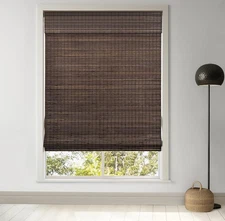 Bamboo Roman Shade 34.5x48 Cordless Privacy Blind Espresso Room Darkening