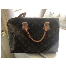Louis Vuitton Speedy Monogram Satchel Top Handle Zip Bag Brown Gold Hardware