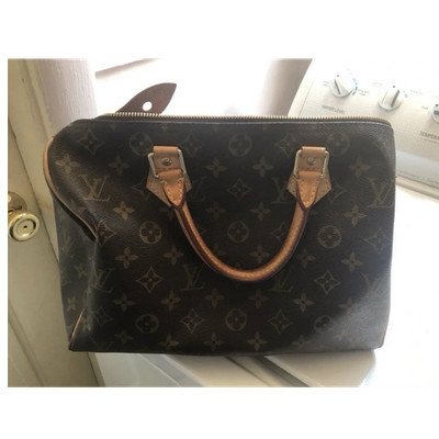 Louis Vuitton Speedy Monogram Satchel Top Handle Zip Bag Brown Gold Hardware