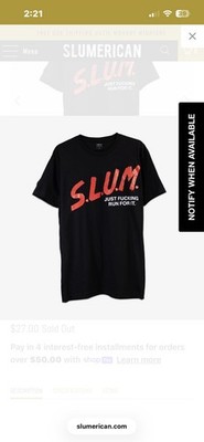 Slumerican S.L.U.M. Tee Black Size XL New