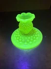Fenton Hobnail Candlestick / Holder 3.5” Vaseline Topaz Opalescent Uranium - 1pc
