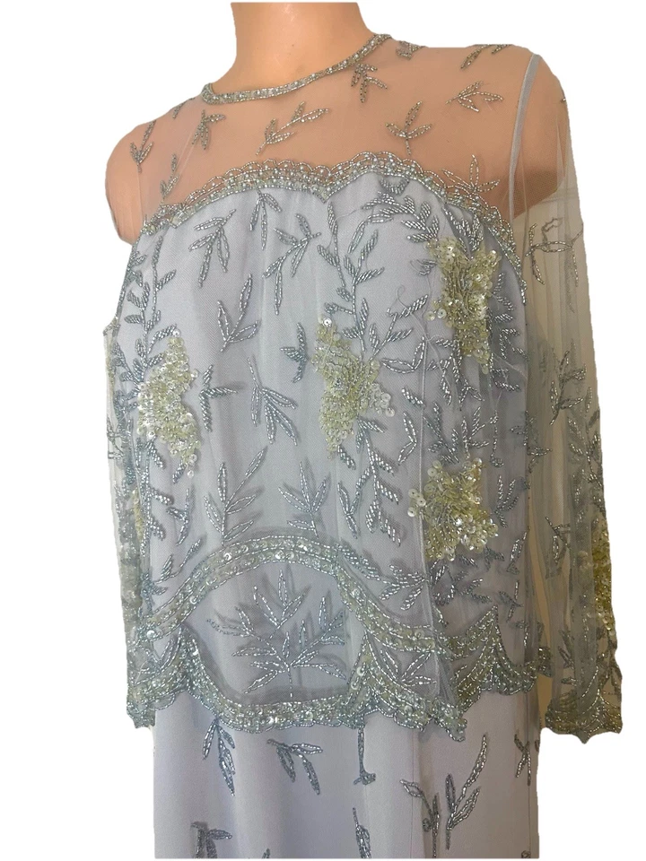 La Belle Fashions Maxi Dress Beaded Chiffon Party Formal Gown Blue Gray Sz 22 - Image 4 of 4