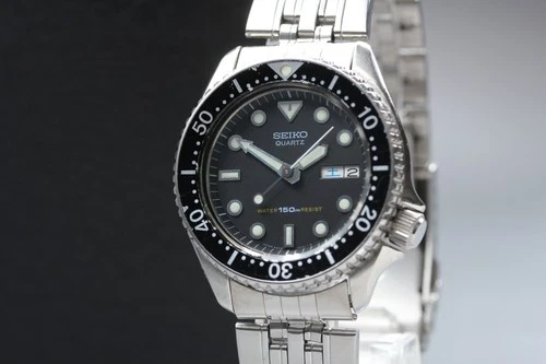 Vintage！【EXC+5/N Batt,Box】SEIKO Diver 6458-6000 BLK Dial Qz Men's Watch From JPN