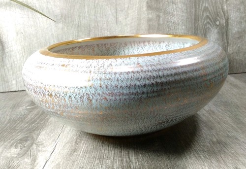 Vintage Stangl Planter # 3983 Tuquoise Blue & Gold 8.5" Dia. - Picture 3 of 9