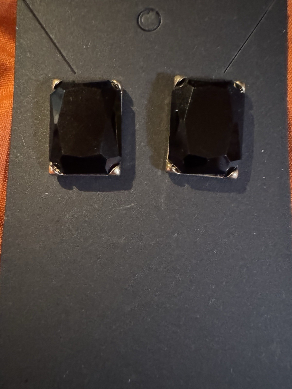 Rectangular Black Gemstone With Gold Tone Earring… - image 2