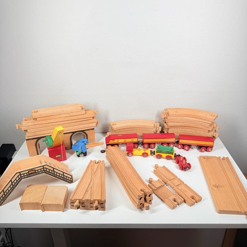 Brio Train Set Lot, 41 Pieces In Lot, Wooden Track, Bridge, Crane, Dump Train