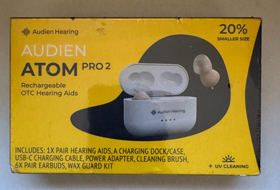 Audien ATOM PRO 2 Wireless Rechargeable OTC Hearing Aid - NEW IN BOX