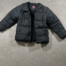 Swiss Tech Kids Puffer Jacket Hooded Black Size XS 4-5 Winter Warm Fleece Lined