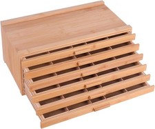 6 Drawer Bamboo Artist Supply Storage Box with Separate Compartments
