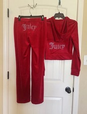 Juicy Couture size S Classic Bling Velour Tracksuit Coco Red Hoodie Pants NWT