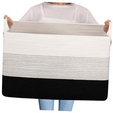 Extra Large Blanket Basket Cotton Rope Woven Laundry 95L Gradient Black
