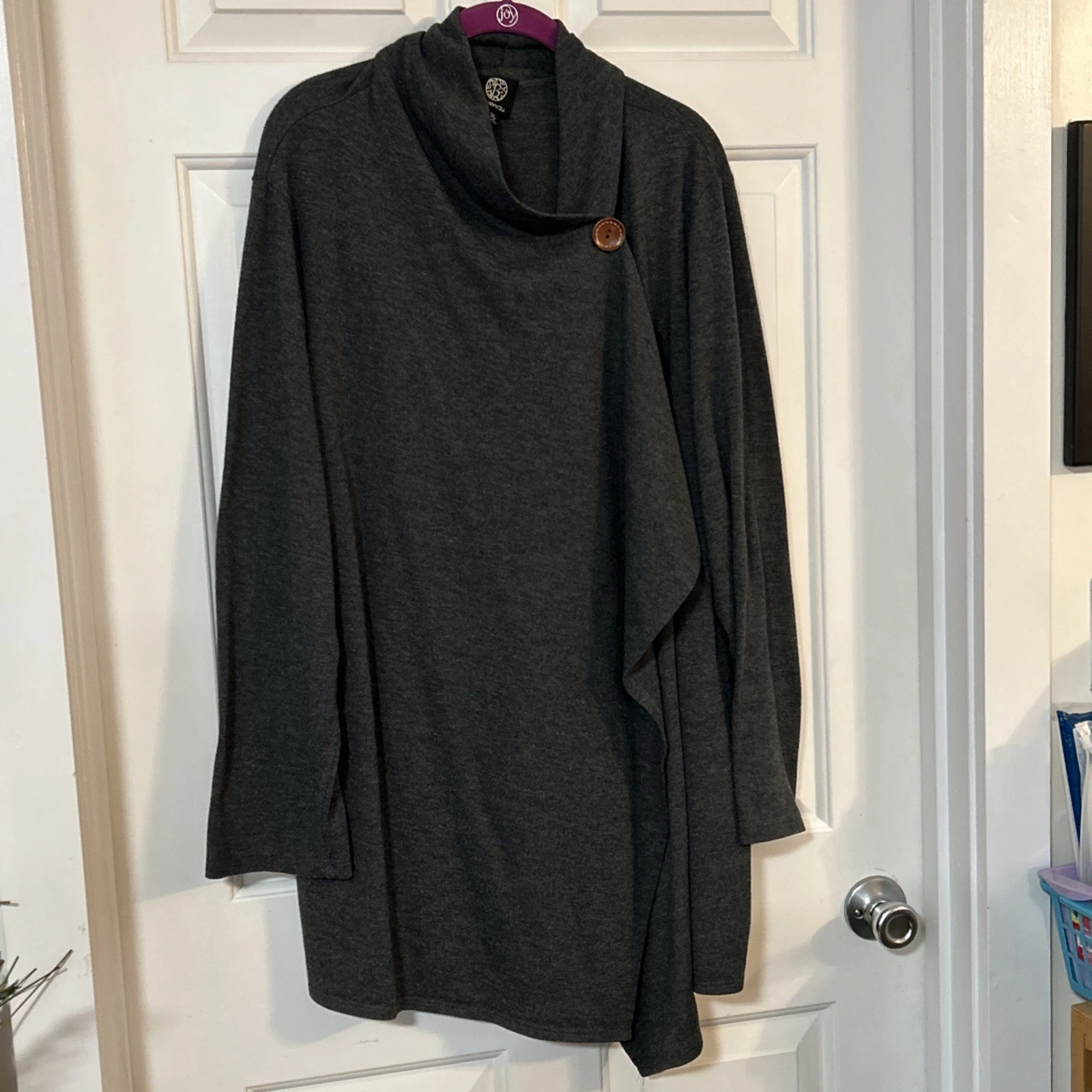 Bobeau 3X One-Button Fleece Wrap Poncho Dark Gray Sweater