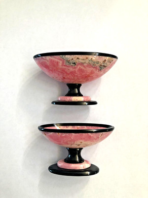 Two Vases from Natural Argentinian Rhodochrosite and Black Onyx Signed: S. Paul.