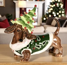 Blue Sky Clayworks Christmas Tree Hat Dachshund Figurine NEW Auth Retailer