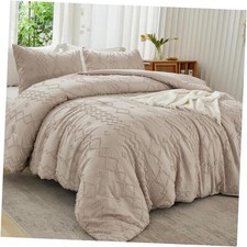 Queen Comforter Set Khaki, 3 Pieces Boho Tufted Queen 90"x90" 01 - Khaki