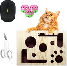 Cat Scratch Puzzle Enrichment Box, Pine Wood Cat Nail File Enrichment Box, No Ne