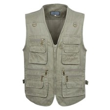 New Male Casual Summer Big Size Cotton Sleeveless Vest with Many 16 Pockets