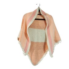 Vintage Handmade crochet summer poncho Cream peach striped color One Size