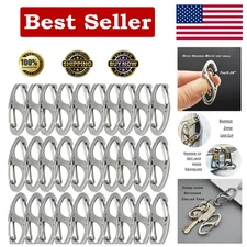 30 Pack Small Stainless Steel Carabiner Clips - Durable & Versatile Keychains