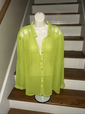 JENNIFER LAUREN Chartreuse Lime Sheer Ladder Sleeve Blouse 3X nwot CHARITY❤️349