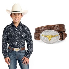 Kids Western Belt for Boys Girls, fit waist size 31"-33.5" B Bull-coffee