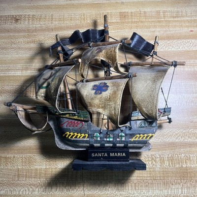 Vintage Santa Maria Wooden Ship Model 9.5 x 10 
